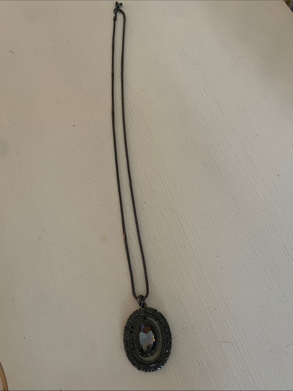 Women's Dark Gunmetal Oval Pendant Necklace - Unbranded